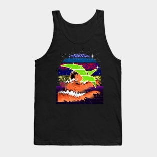 Pteranodon Dinosaur Paleontology Retro Synthwave Art Sunset Tank Top